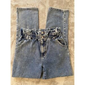 PacSun Mom Jeans Sz 26 Blue Paperbag Waist High Rise Tapered Indie Streetwear‎
